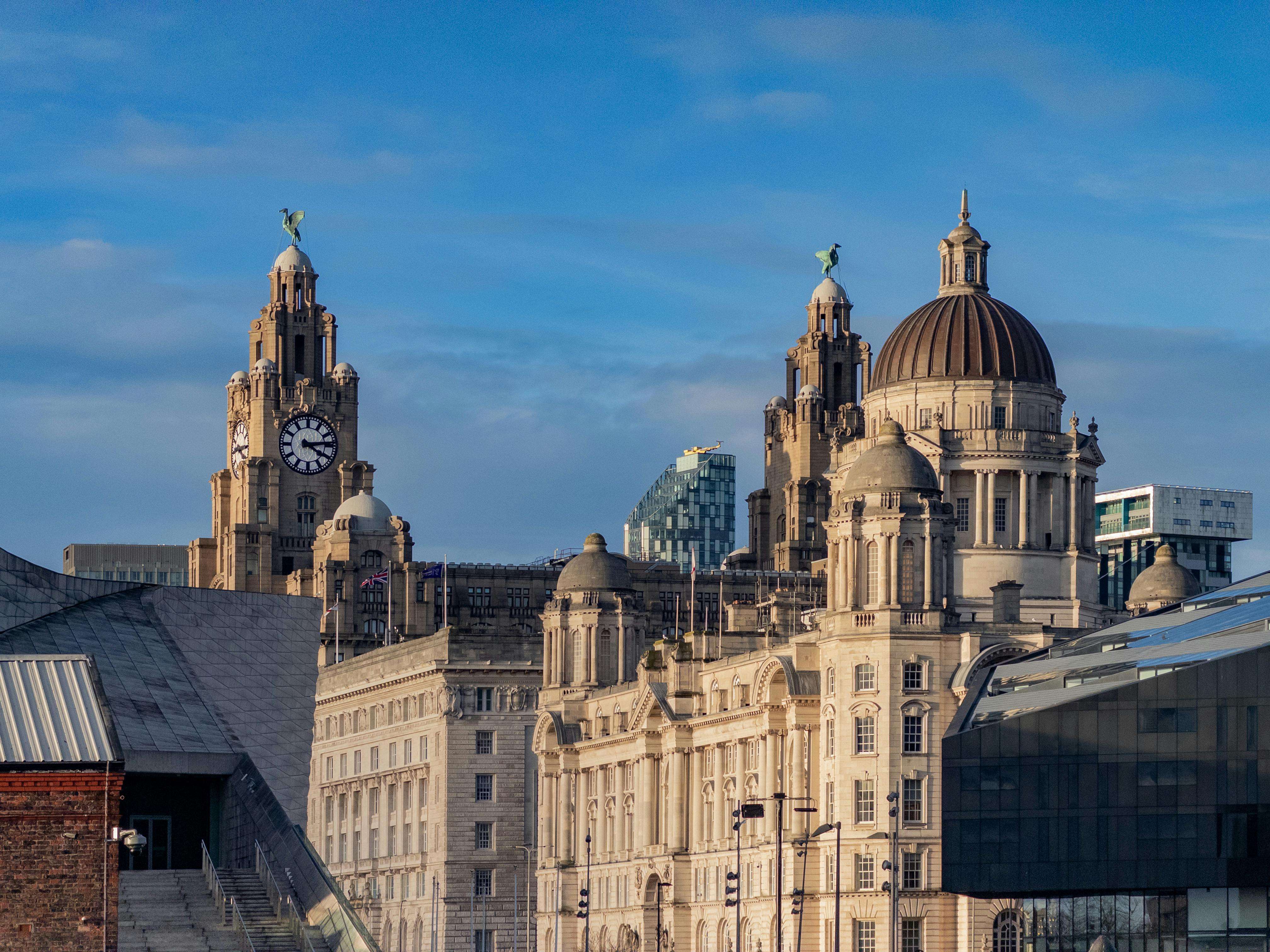 The iconic Liver Building on Liverpool waterfront