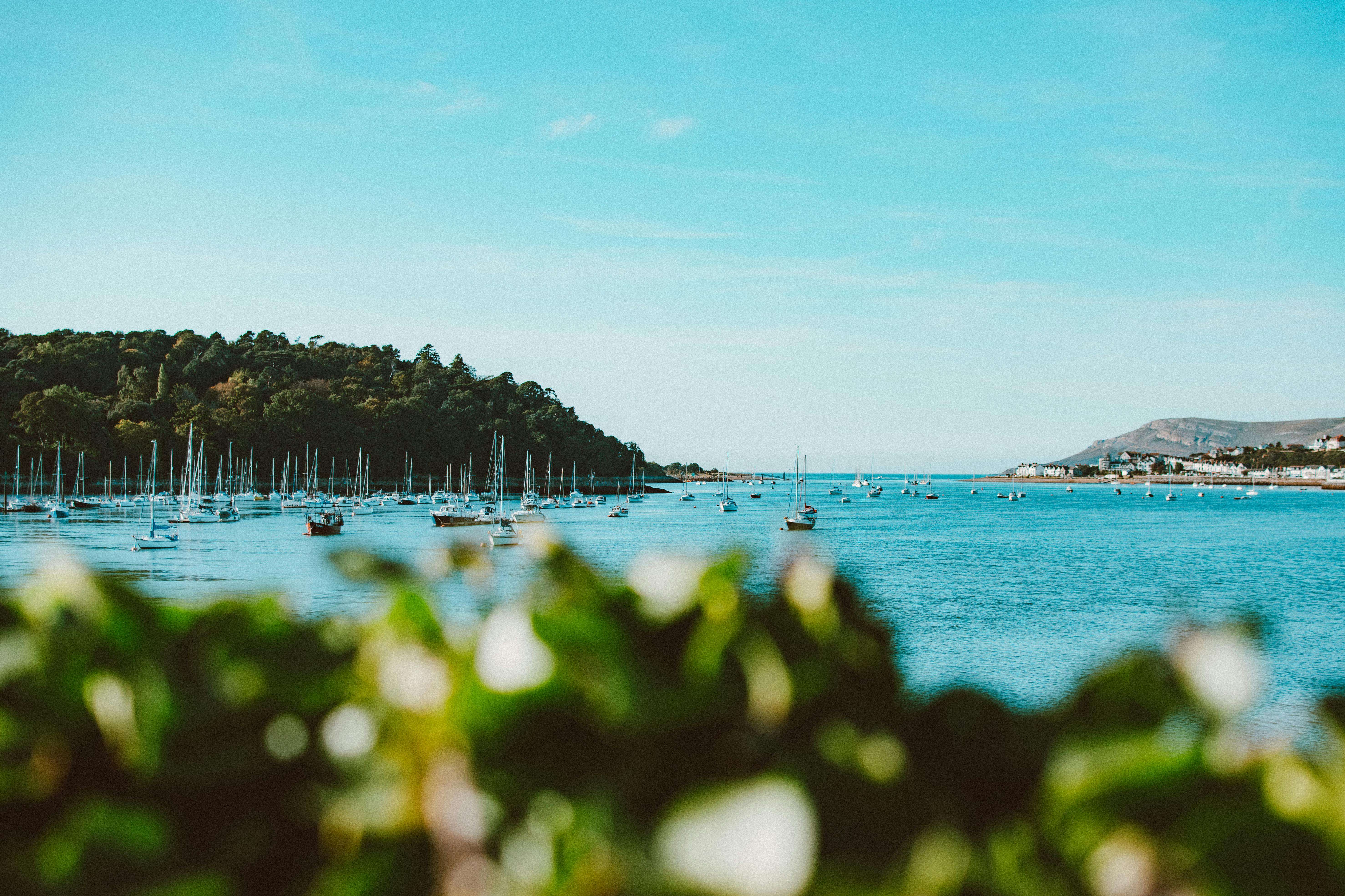 Swansea Bay with yachts anchored in calm waters