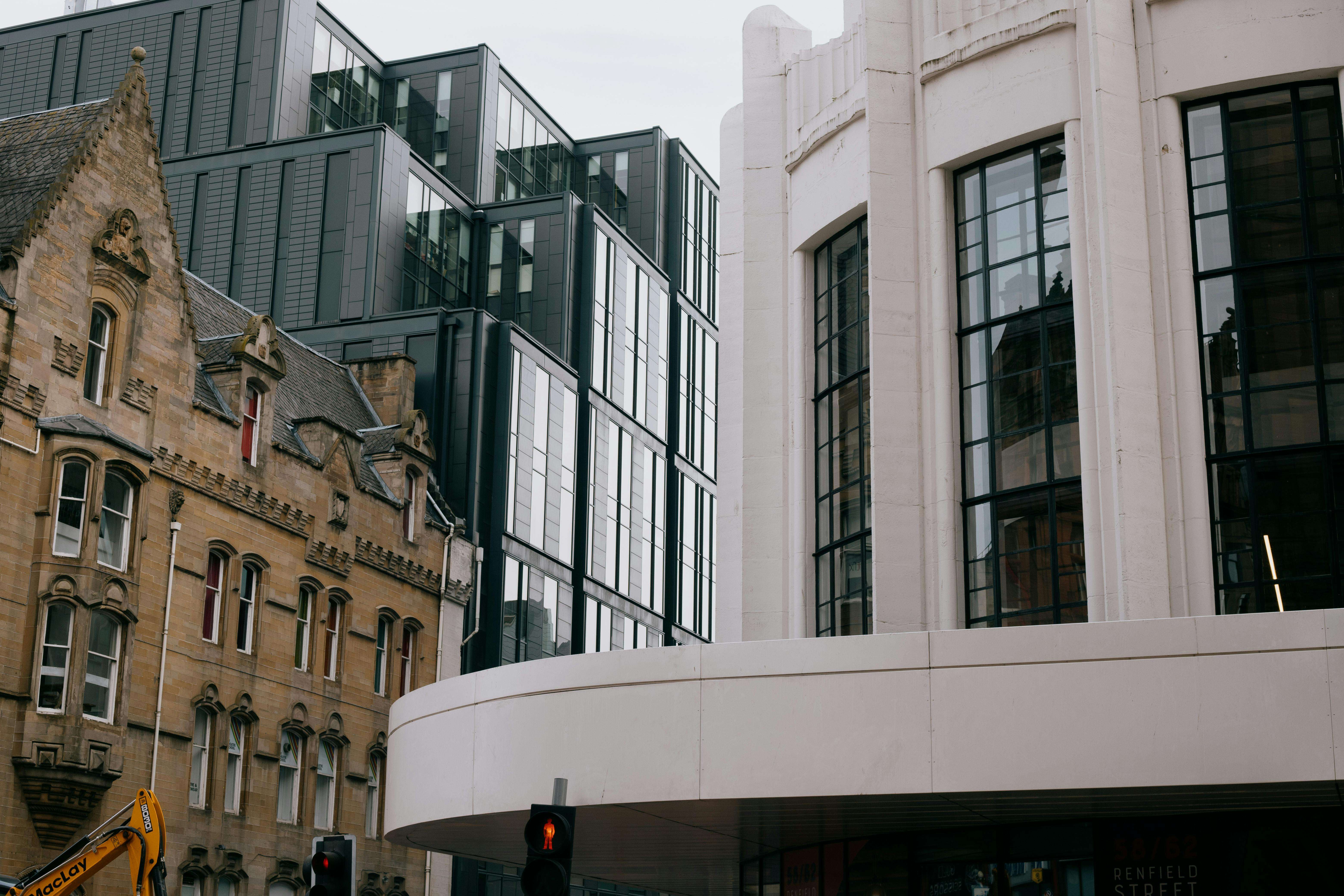 Glasgow architecture contrasting modern and classic buildings