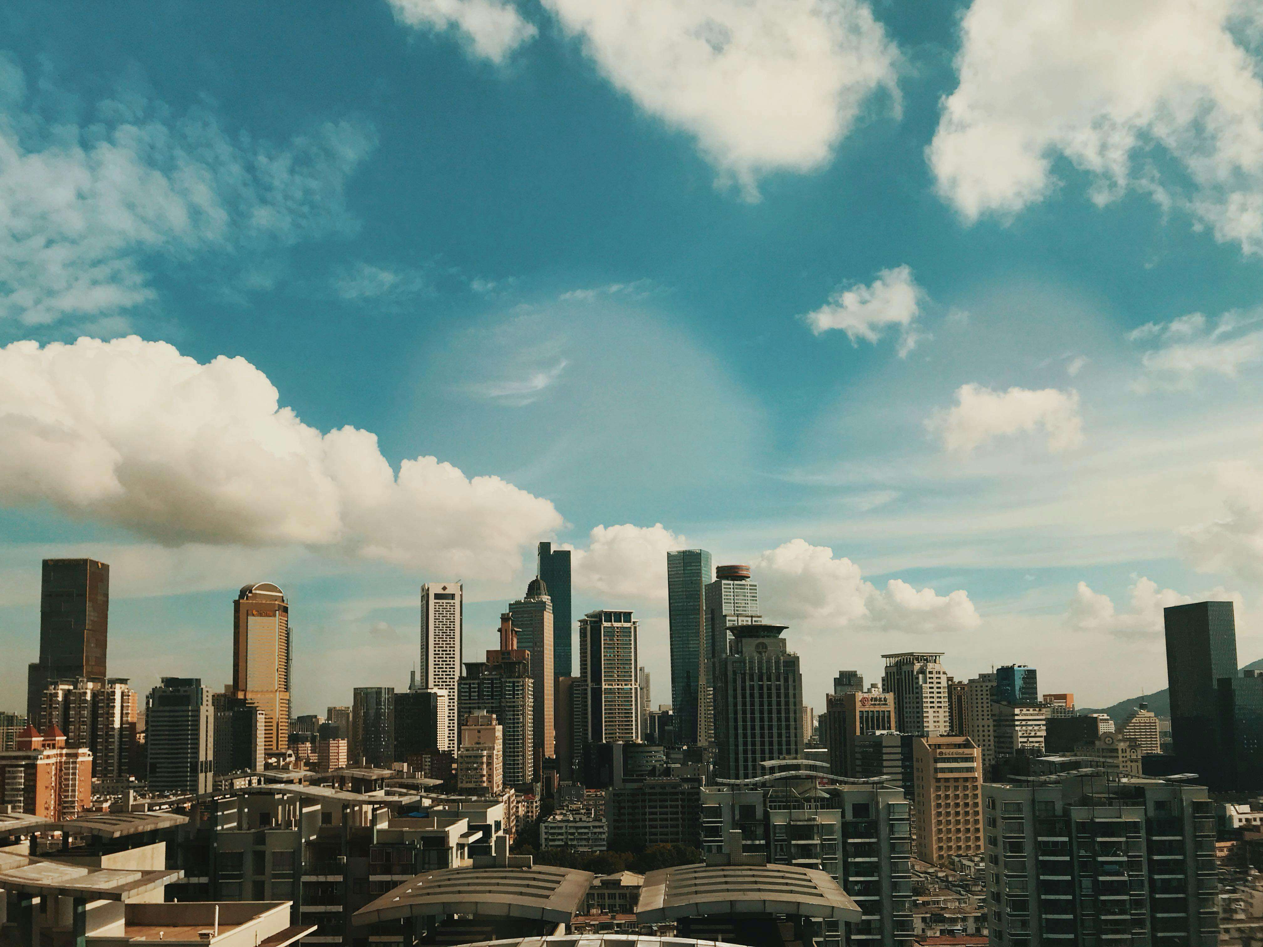 Sheffield city skyline under blue skies